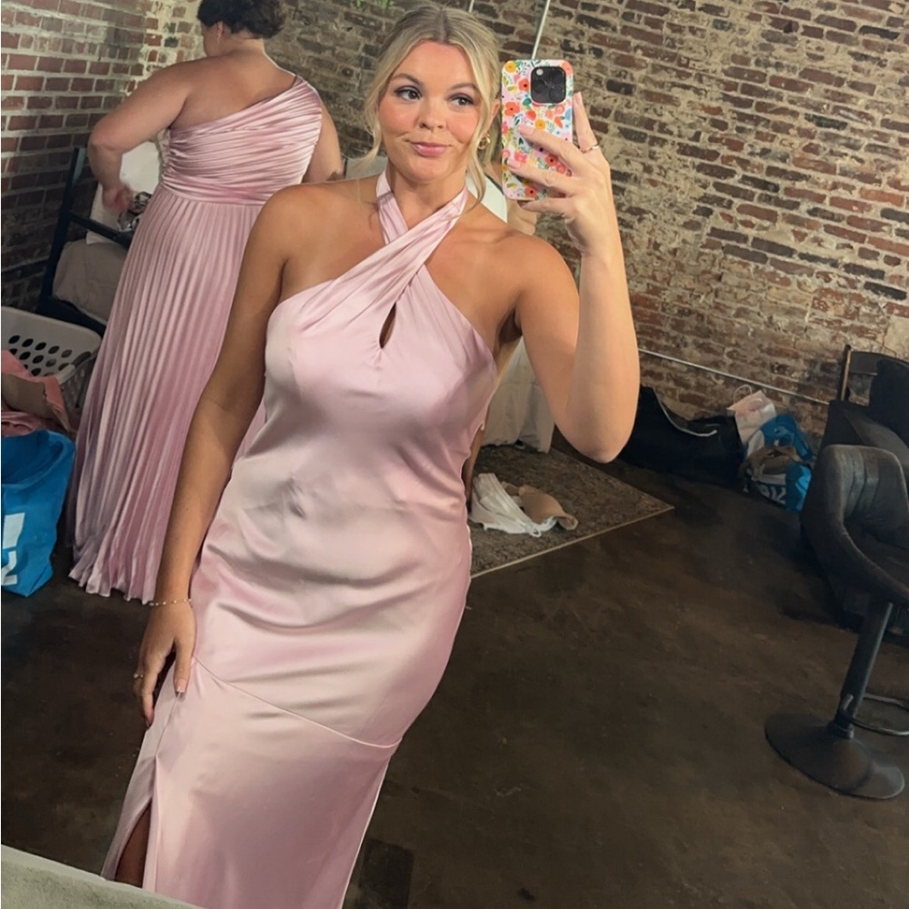 Revelry Baby Pink Satin Bridesmaid Dress
